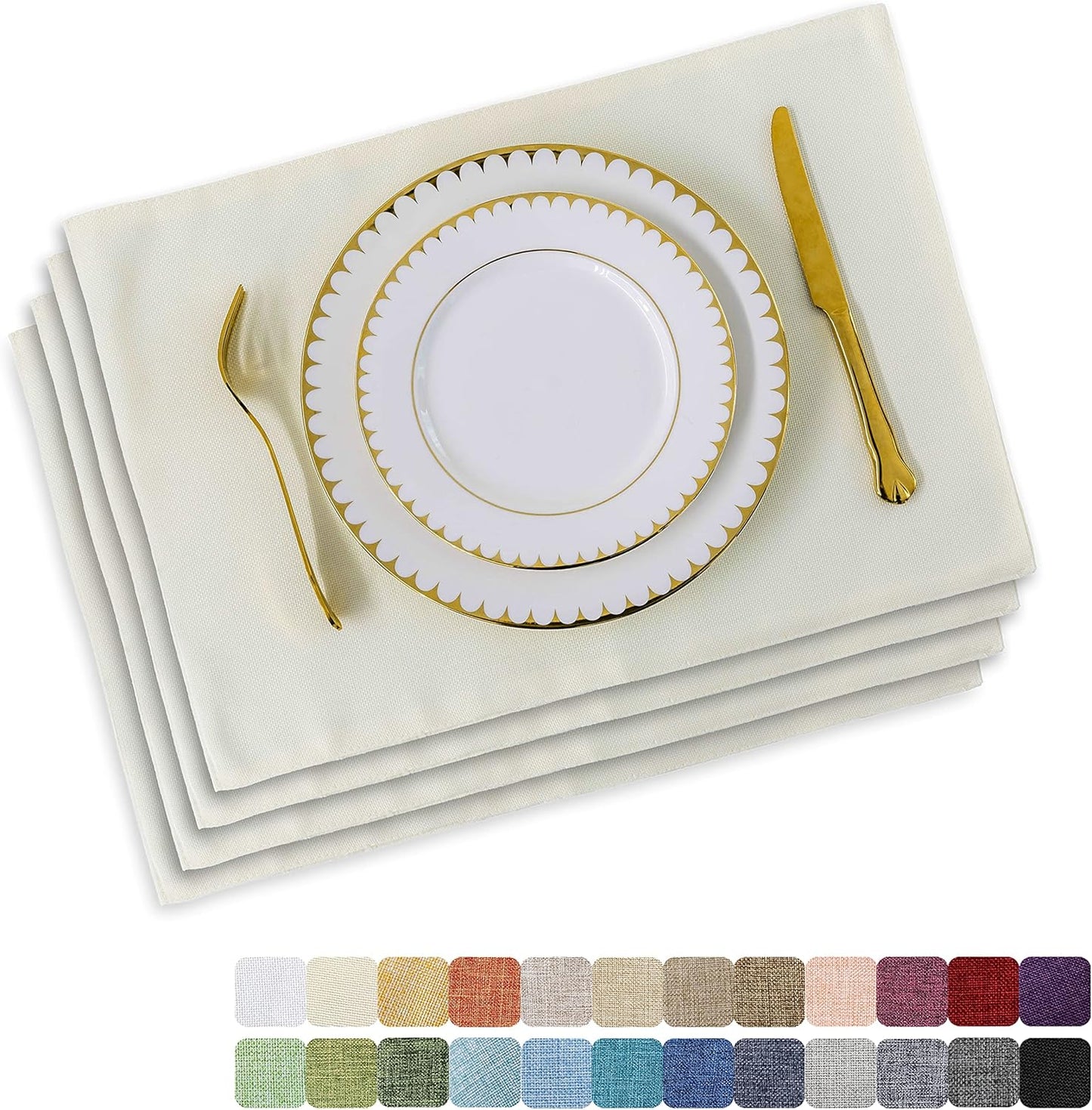 Home Brilliant Placemats Set of 4 Dining Table Placemat Washable Place Mats, 13 x 19 inches, Cream