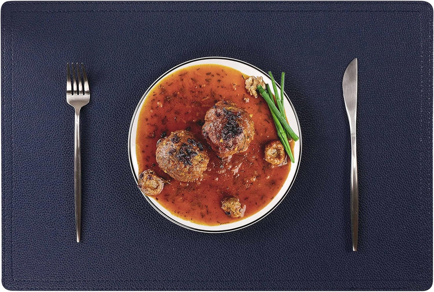 Set of 6 Faux Leather Placemats, PU Table Mats, Waterproof, Stain Resistant, Heat Resistant, Non-Slip Easy to Clean for Kitchen Dining Table,Conference Table C Blue Rectangle