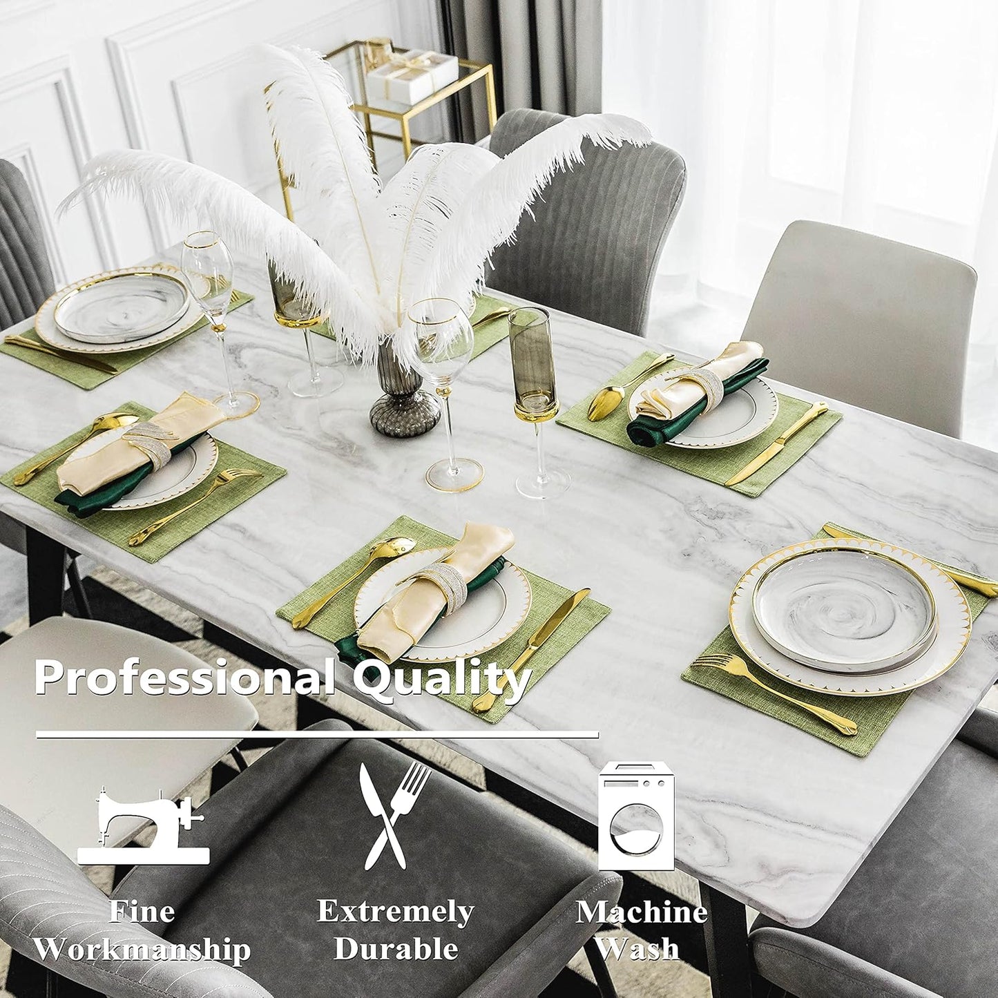 Home Brilliant Green Placemat Set of 4 Washable Place Mats Placemats Heat Resistant Sage Placemat for Dining Table Kitchen Table Mats Spring Dinner Decor, Grass Green