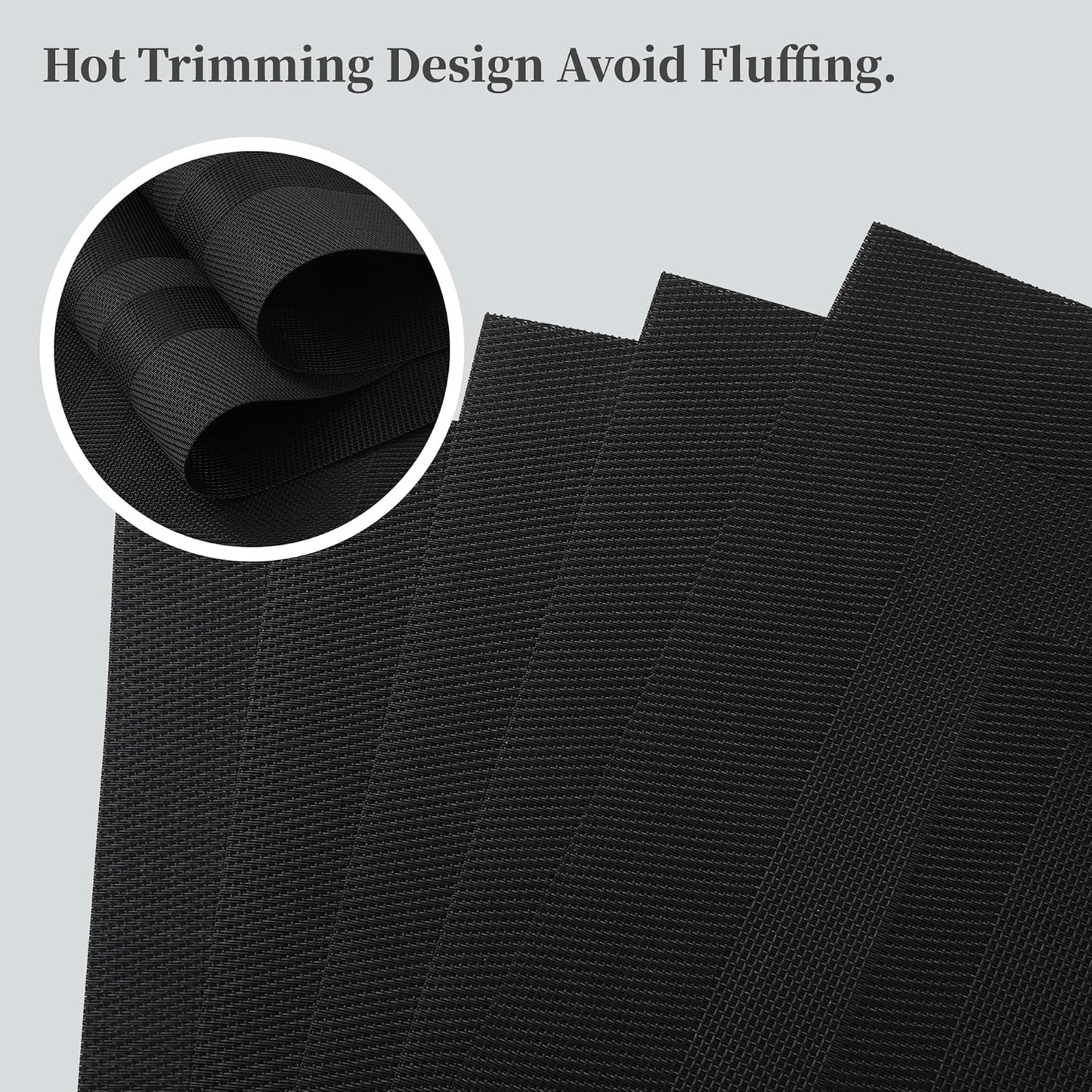 Leetaltree Black Frame Placemats Set of 6 - Heat Resistant Non-Slip Place mats for Dining Table, Washable Durable PVC Vinyl Woven Table Mats（Black Frame, 6）