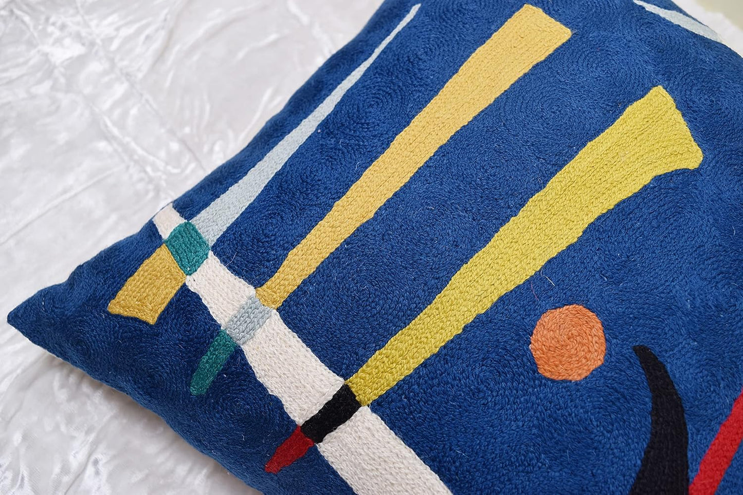 Kandinsky Abstract Pillow Cover - Blue | Modern Throw Pillows | Contemporary Chair Pillow | Modern Farmhouse Pillows | Modern Couch Pillow | Needlepoint Accent Cushion | Size 18x18