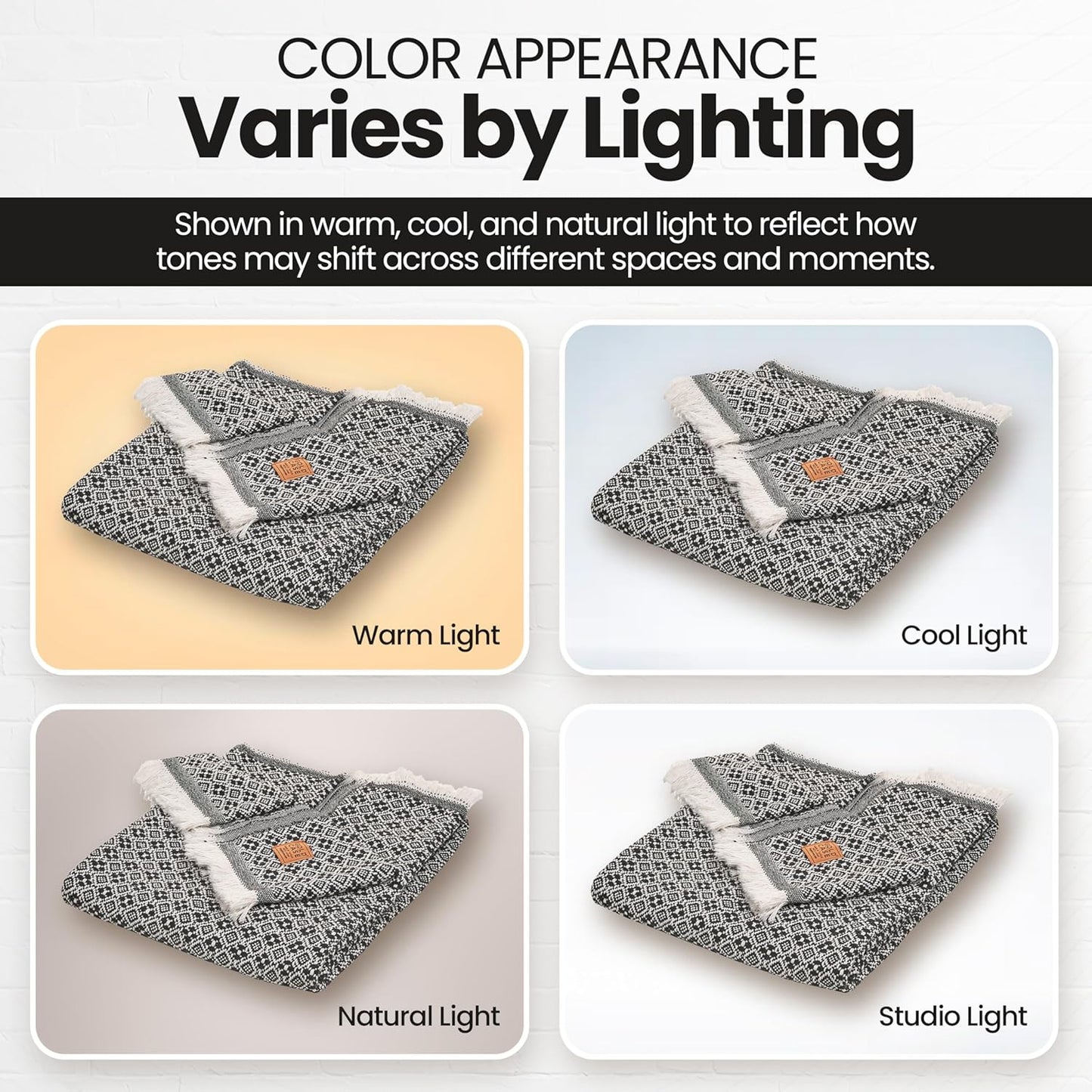 Gold Case Throw Blanket for Couch – 100% Recycled Turkish Cotton Blankets & Throws – Elegant Decorative Throw Blankets for Living Room Sofa – Woven Throws for Couch – Retro Black – 50x60