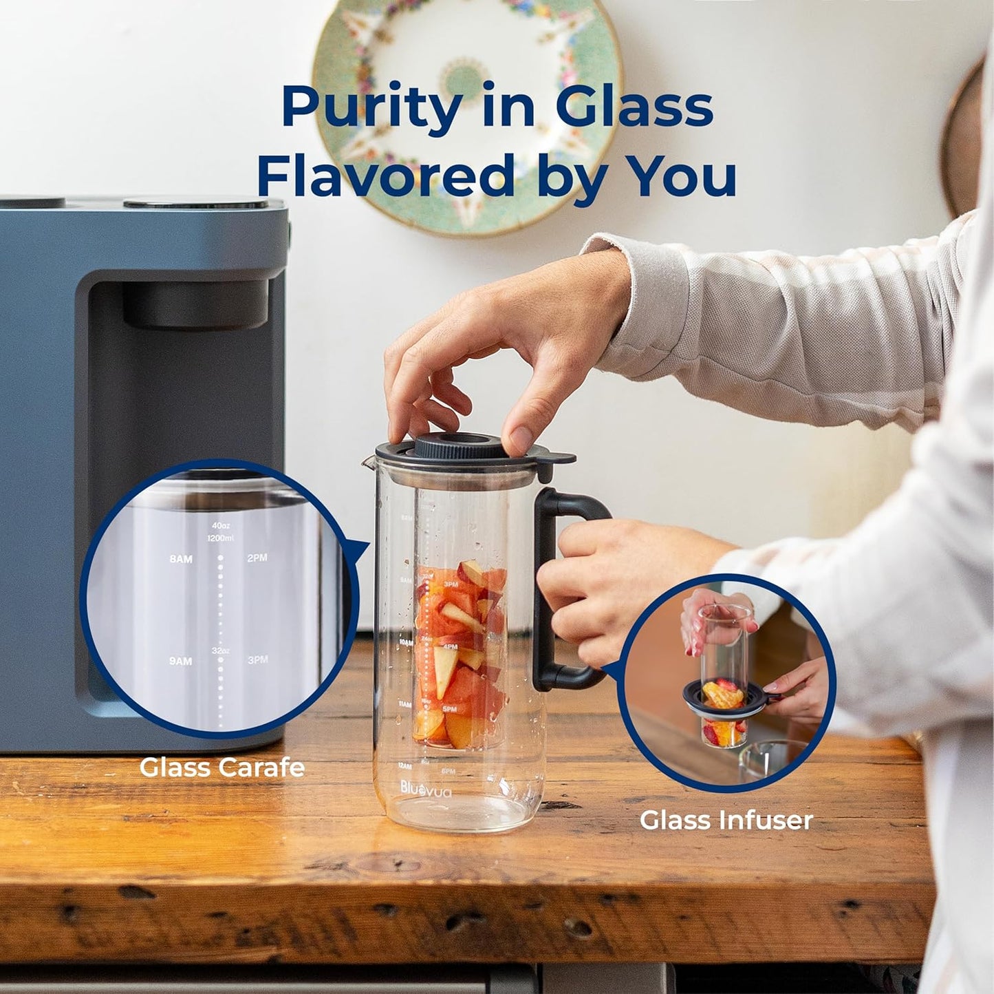 Bluevua RO100ROPOT-LITE Countertop Reverse Osmosis Water Filter System, 5 Stage Purification, 3:1 Pure to Drain, Portable Water Purifier (No Installation Required) (Blue)