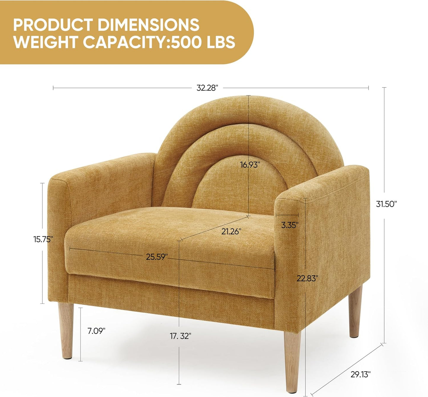 Accent Chair Reading Chair with Armrest, Small Comfy Chair for Small Spaces, Modern Linen Upholstered Armchair for Bedroom & Living Room, Single Sofa Chair with Wood Legs, Easy Assembly (Yellow)