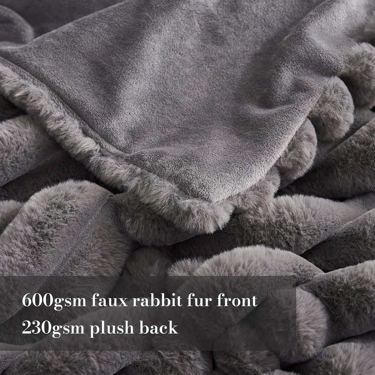 Amélie Home Faux Fur Throw Blanket for Couch, Cozy Fuzzy Fluffy Fur Luxurious Soft Striped Plush Gift Blankets for Family Sofa Chair Bed Living Room Bedroom, 60"x80", Charcoal Grey