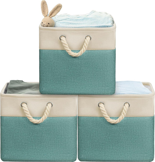 SIMPLE HOUSEWARE Fabric Storage Cubes, 13" x 13" Storage Bin, 3 Pack, Turquoise