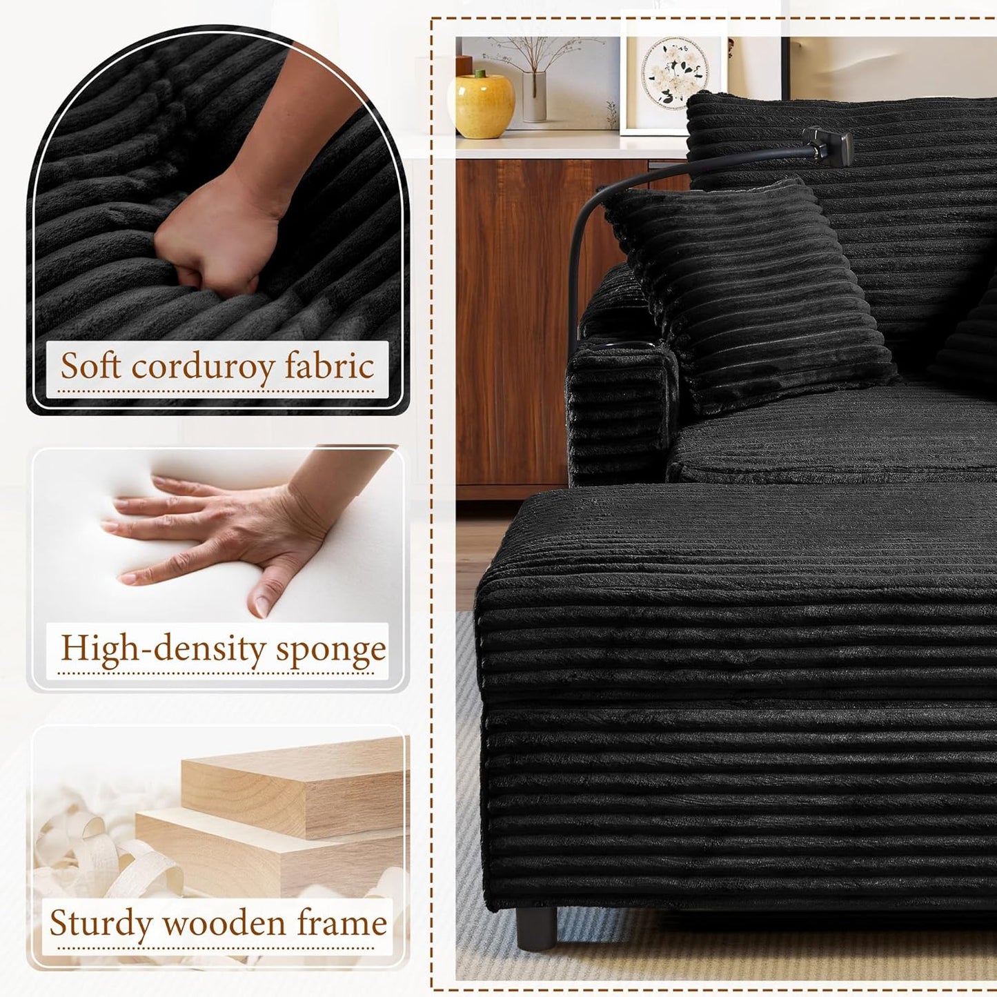 Accent Chair with Storage Ottoman Upholstered Living Room Chairs for Reading Chair with Chaise Lounge Chairs Indoor, Comfortable Armchair for Bedroom