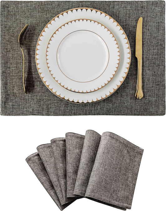 Home Brilliant Cloth Placemats Set of 6 Heat Resistant Dining Table Place Mats Kitchen Table Mats, 13x19 inches, Dark Grey