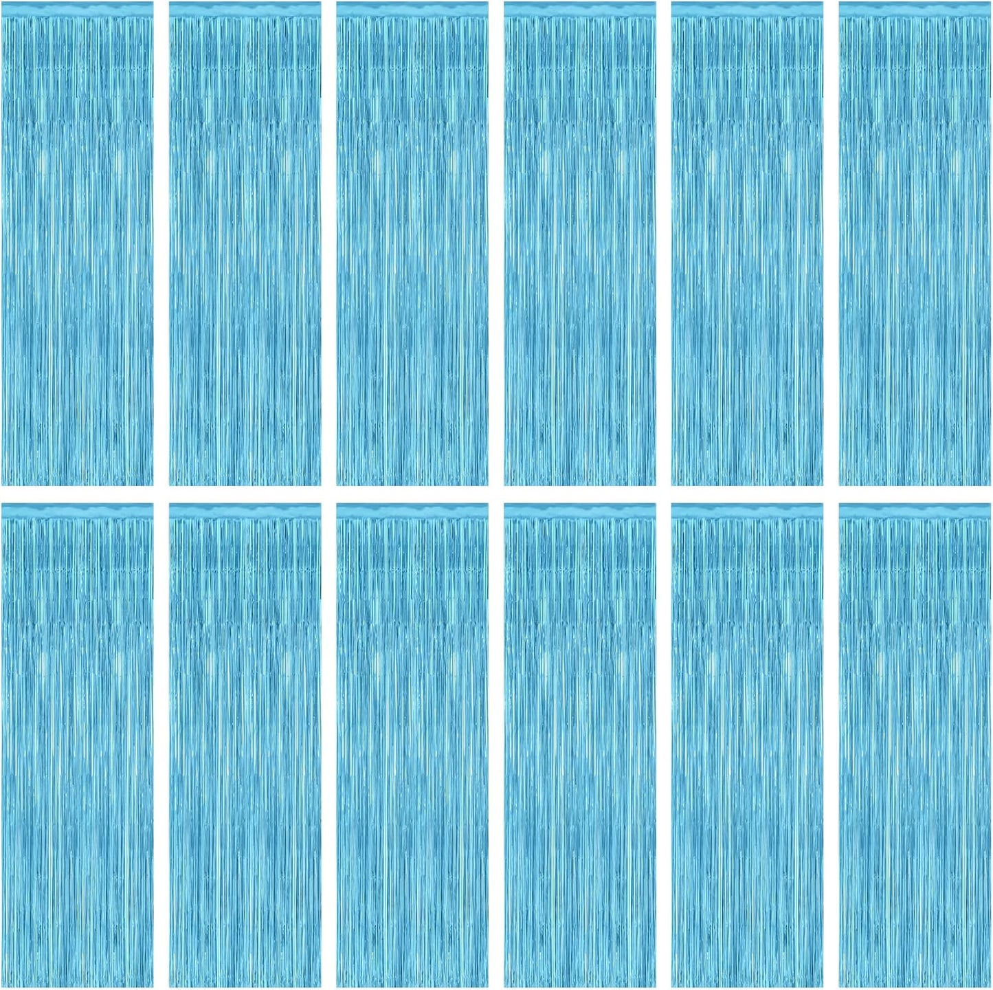 12 Pack Party Decorations, 3.28 FT x 7.05 FT Sky Blue Curtains, Metallic Party Streamers Photo Booth Backdrop Foil Fringe Curtains, Light Blue Winter Wonderland Backdrop Birthday Decor