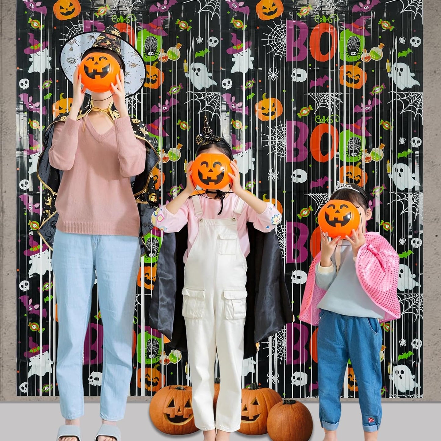 Boo Theme Streamers Party Backdrop - GREATRIL Halloween Decorations Backdrop for Wall Doorway Birthdays - 2 Packs