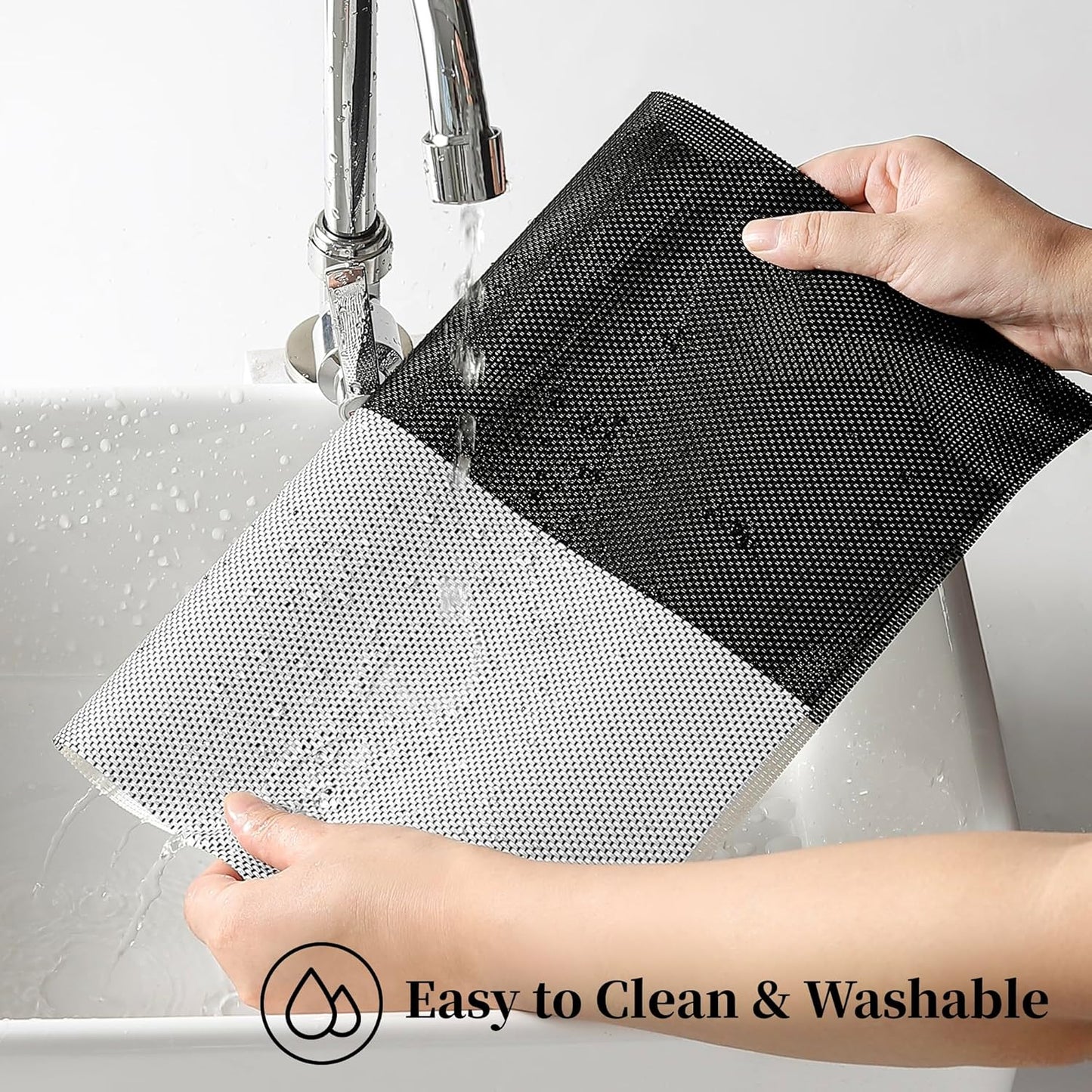 Leetaltree Gray with White Grid Pattern Placemats Set of 4 - Heat Resistant Non-Slip Place mats for Dining Table, Washable Durable PVC Vinyl Woven Table Mats（Grey Grid, 4）