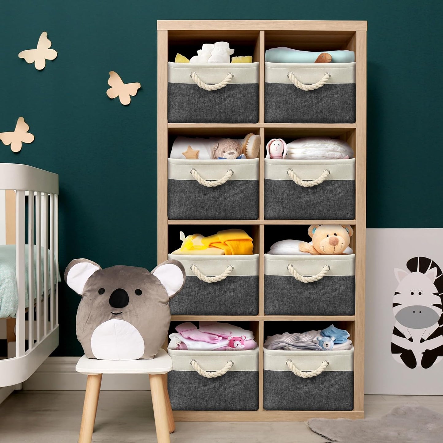 SIMPLE HOUSEWARE Large Fabric Storage Bin, 15.7" x 12" with Braided Handles, 3 Pack, Dark Gray