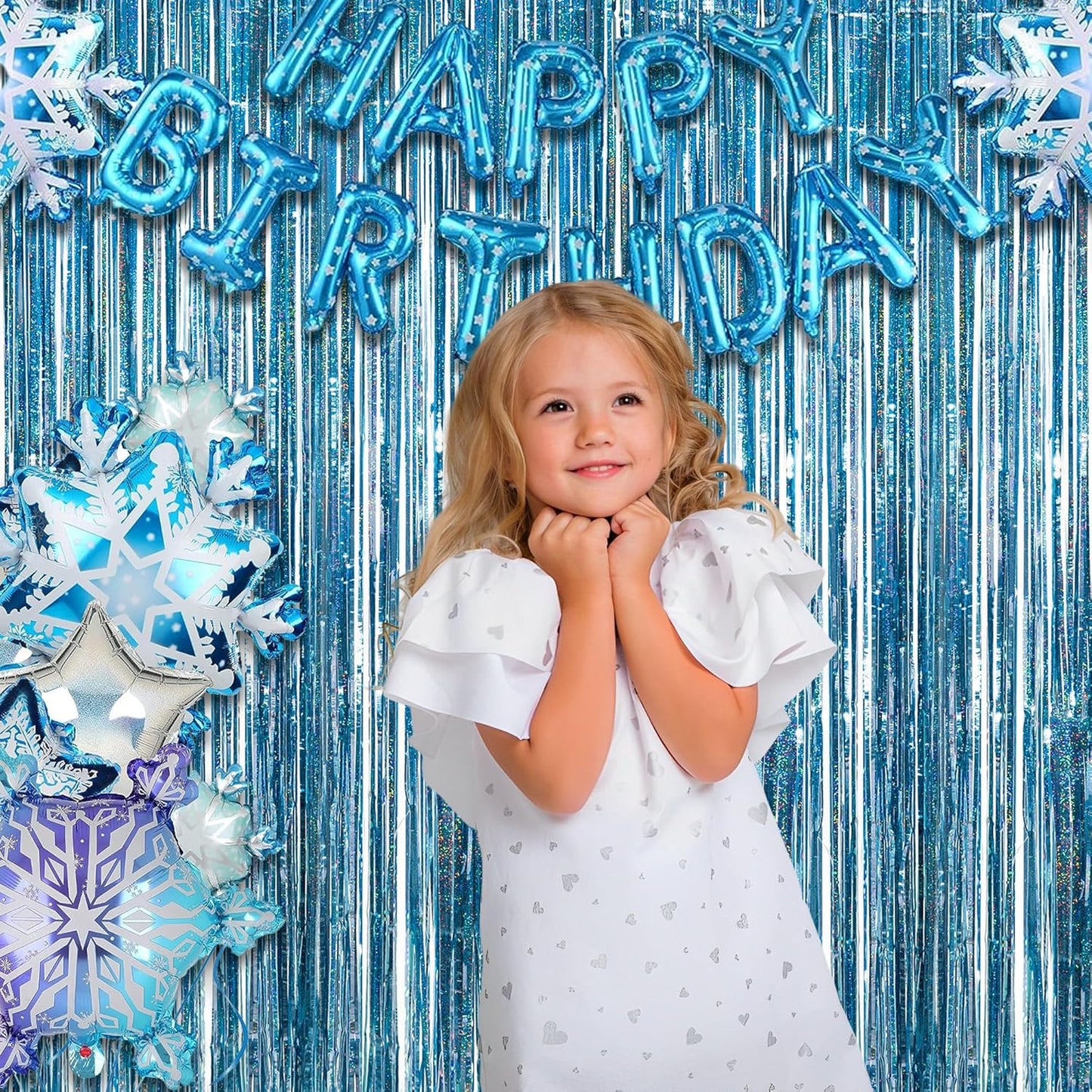 Blue Tinsel Curtain Party Backdrop - GREATRIL Foil Curtain Party Photo Streamers Backdrop for Frozen/Mermaid/Under Sea/Baby Party Decorations - Pack of 2
