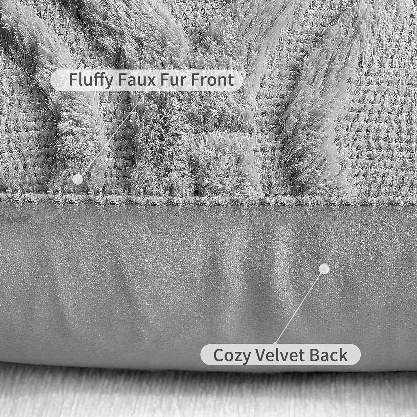decorUhome Fall Throw Pillow Covers 18x18 Inch Set of 2, Soft Plush Decorative Faux Fur Grey Solid Couch Pillow Covers, Accent Farmhouse Neutral Square Euro Pillow Cases for Sofa Bed Living Room
