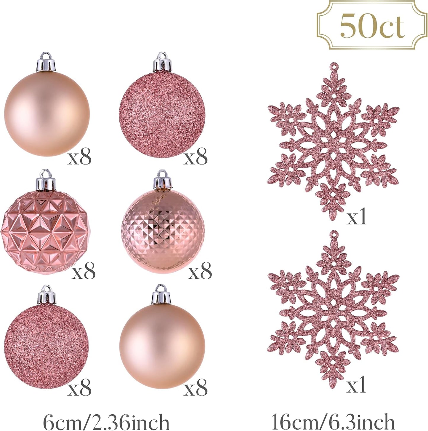 Valery Madelyn Christmas Tree Decorations Ornament Set for Fall Halloween, 50ct 2.36 Inches Pink Shatterproof Christmas Ball Ornaments Hanging Xmas Holiday Party Decor