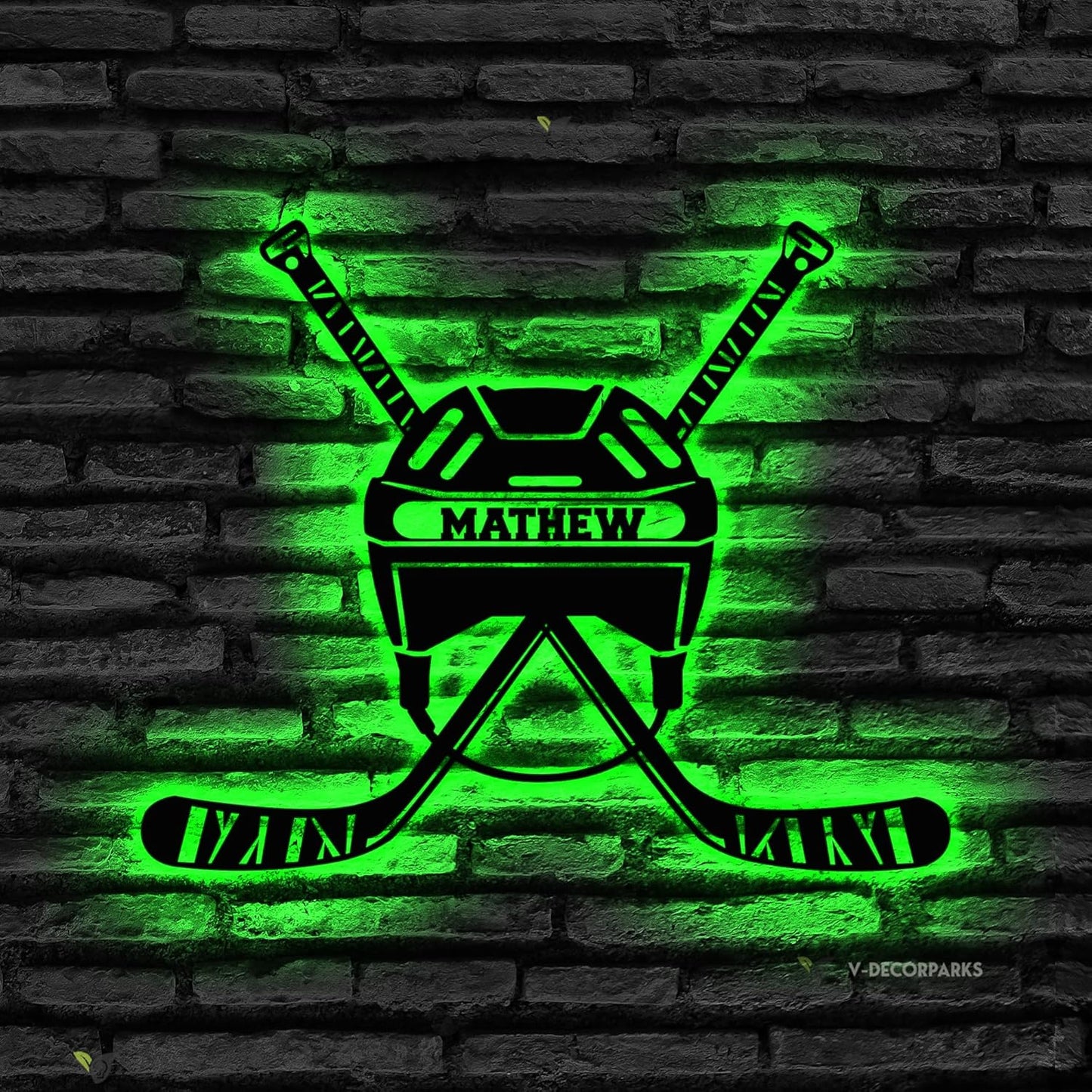 Custom Hockey LED Sign - Goalie Helmet Personalized Name Sign with Crossed Sticks, Light Up Goalie Mask Hockey Room Decor for Boys, Players, Fans