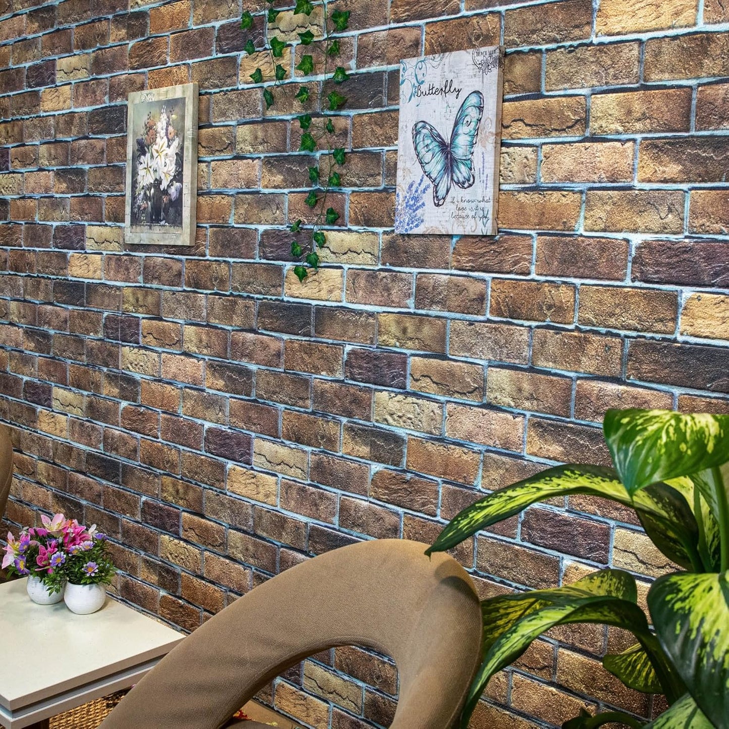 Dundee Deco 3D Wall Panels Faux Brick - Cladding, Brown Beige Stone Look Wall Paneling, Styrofoam Facing for Living Room, Kitchen, Bathroom, Balcony, Bedroom, Sample, Size 10 x 10 in.