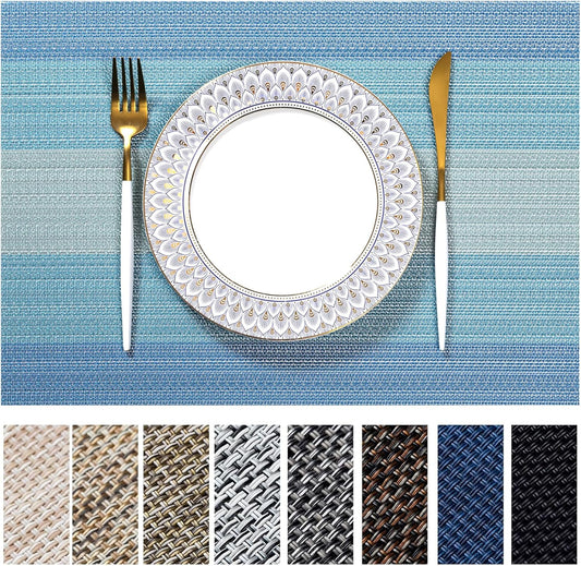 LEXMORE Placemats Set of 6 Vinyl/Plastic Woven Place Mats for Kitchen Table Indoor/Outdoor Washable Placemat Wipeable Dining Table Mats(Ocean Geode)
