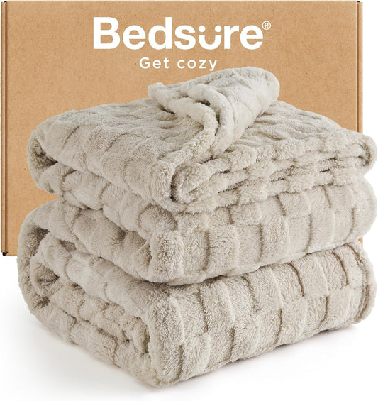 Bedsure GentleSoft Blankets Queen Size for Bed - Super Soft Cozy Blanket for Women Men Girls, Large Fuzzy Fleece Throw for Bedroom Decor, Light Brown, 90x90 Inches
