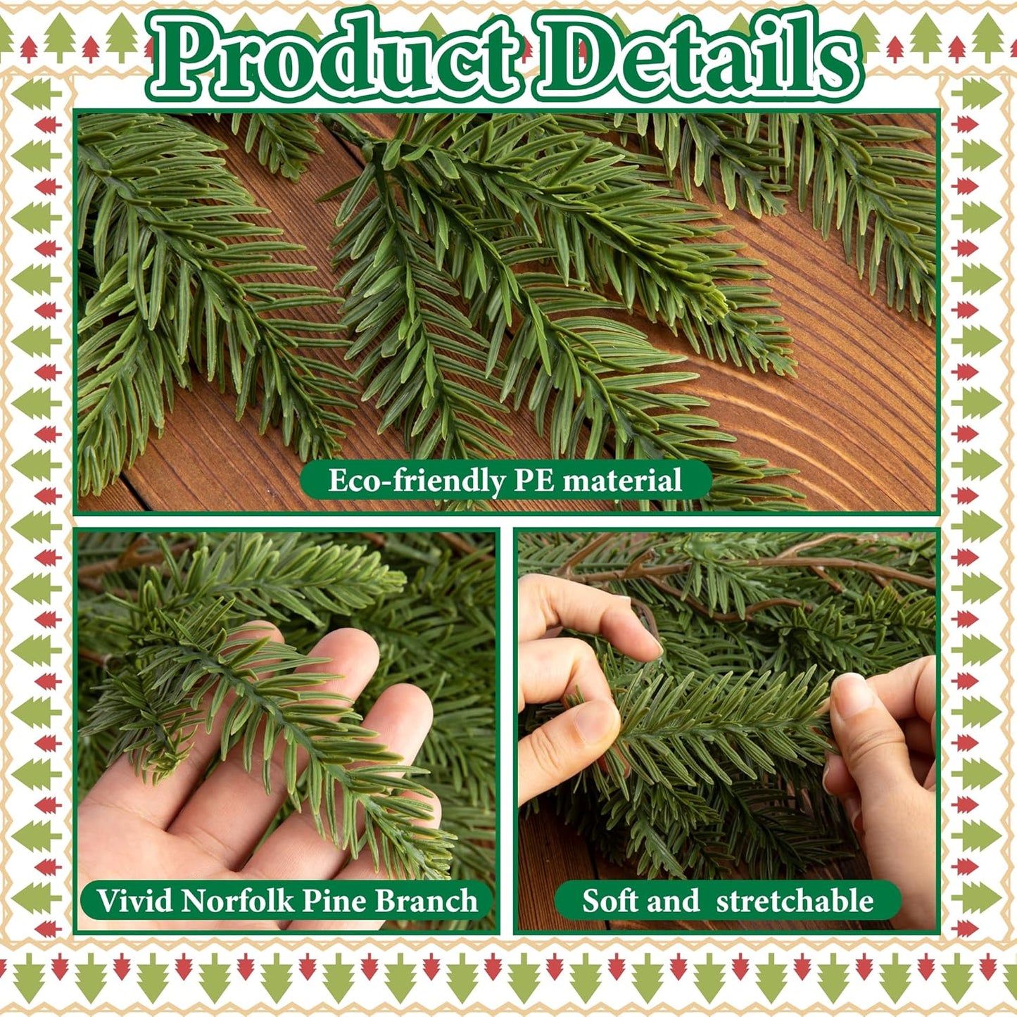 Watayo 6 Ft Christmas Norfolk Pine Garland, 3 Fork Dense Real Touch Pine Garland Ornament, Realistic Artificial Pines Greenery Garlands for Christmas Holiday Mantle Fireplace Table Home Decor