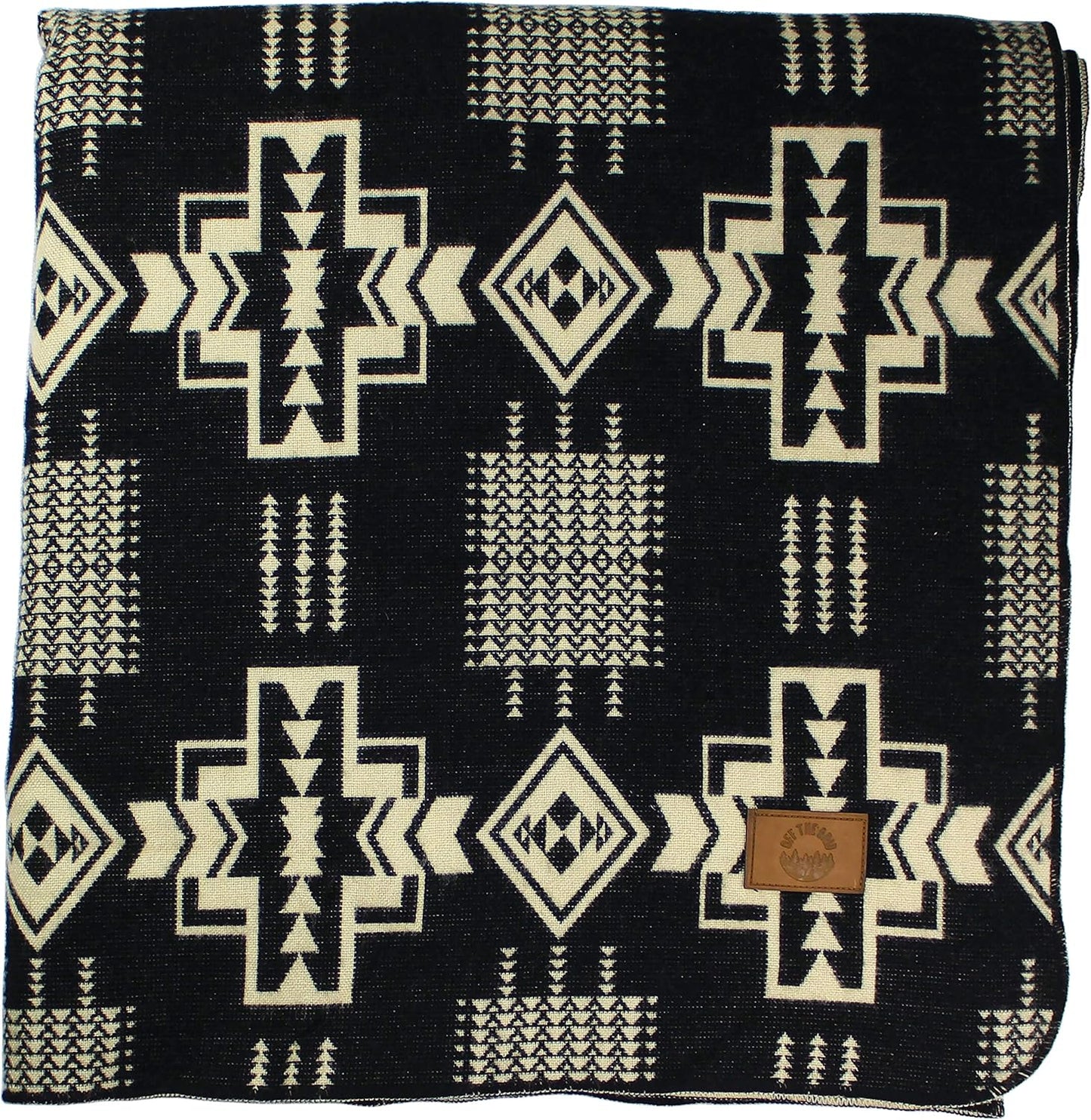 Inca Aztec Throw, Queen, King Blanket | Southwest Indian Navajo Boho Style | Native Cover for Camping, Bedding, Couch, Vanlife | Faux Alpaca, Lightweight, Hypoallergenic (Obsidian Black, Throw)