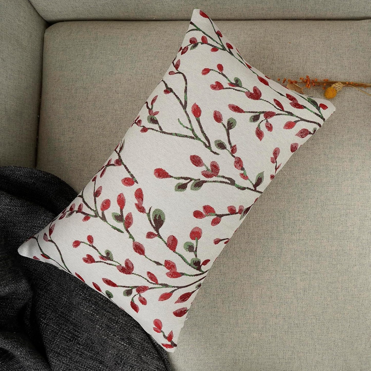 YOUR SMILE Classical Embroidery Jacquard Christmas Red Square Decorative Throw Pillow Case Cushion Cover,12x20 inch