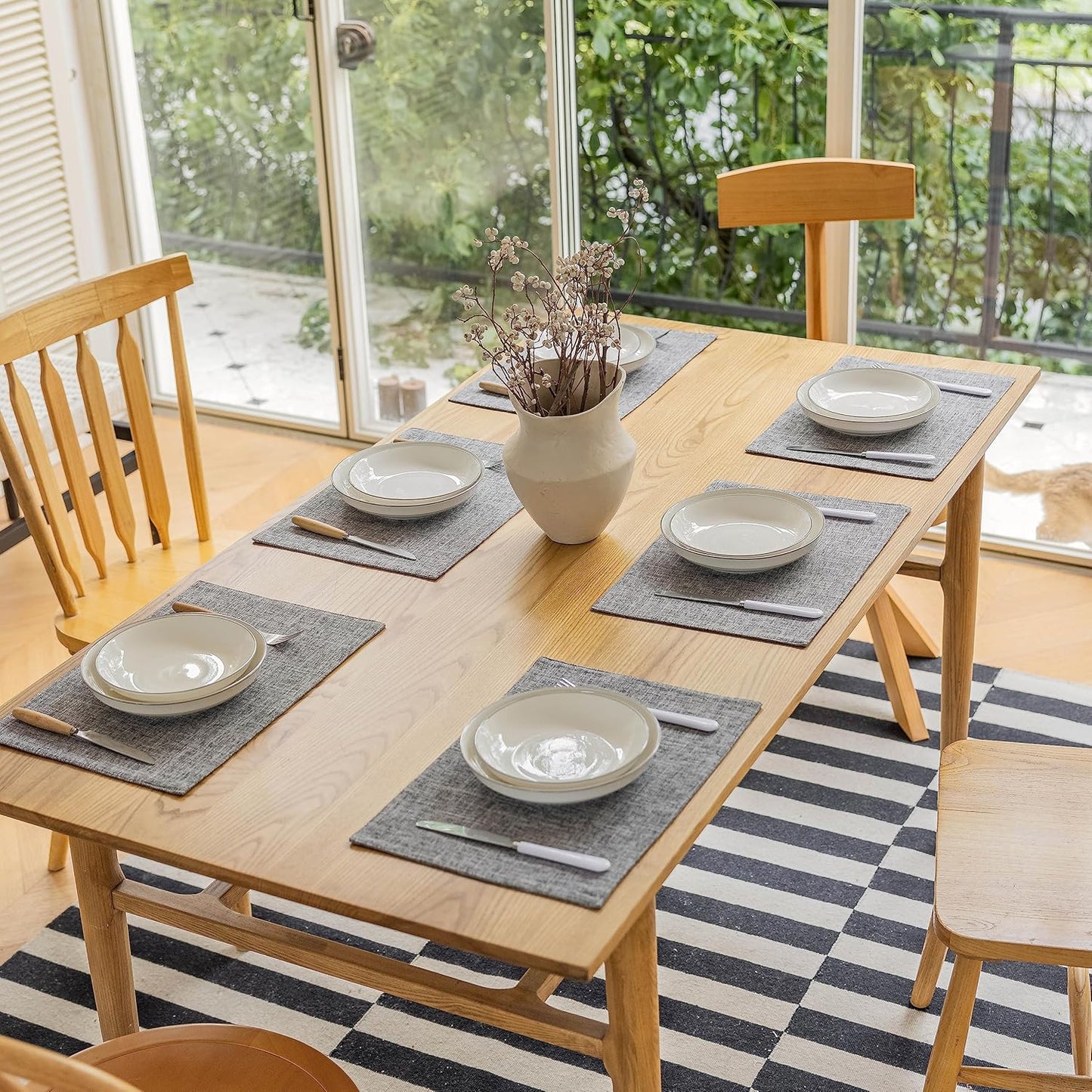 Demetex Cloth Placemats Set of 6 Table Mats Gray Linen Place Mats for Buffet Kitchen and Dining Room, Ash Grey