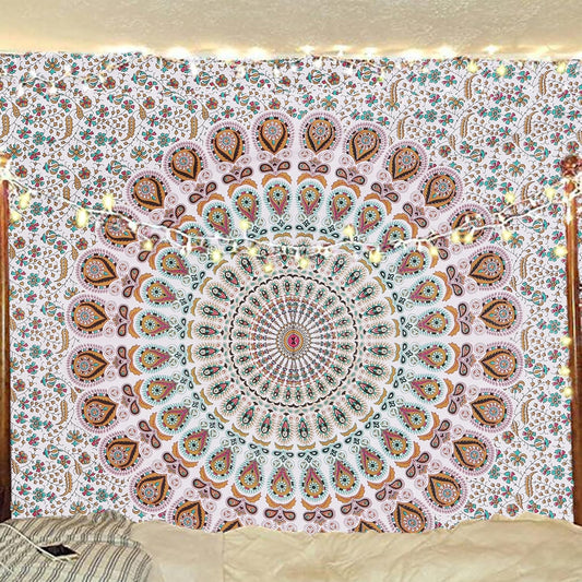 Bless International Handmade Indian hippie Bohemian Psychedelic Peacock Mandala Wall hanging College Dorm Beach Throws Table Cloth Bedding Tapestry (Floral Gold, Poster(30x40Inches)(76x101cms))