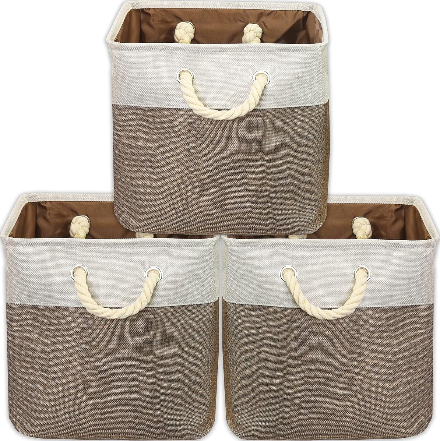 SIMPLE HOUSEWARE Fabric Storage Cubes, 13" x 13" Storage Bin, 3 Pack, Brown