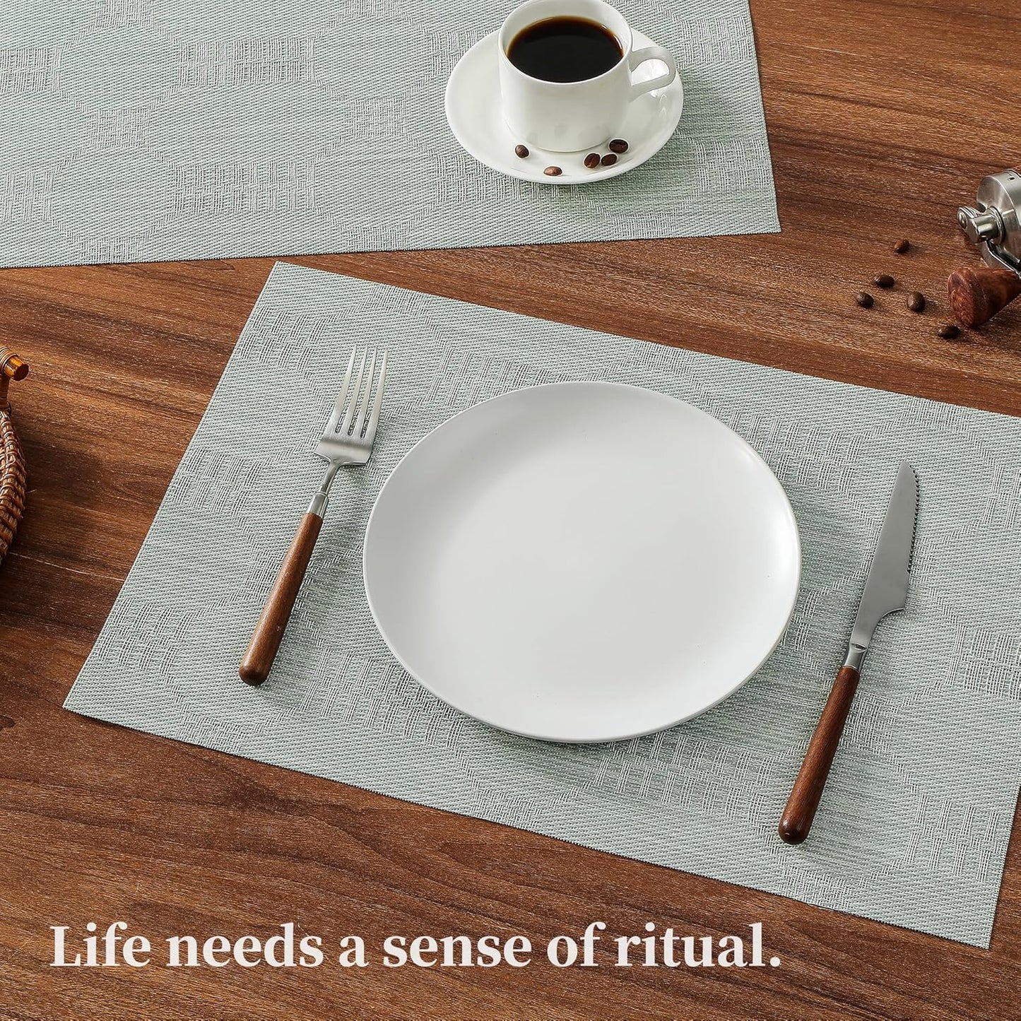 Leetaltree Mint Cream Placemats Set of 6 - Heat Resistant Non-Slip Place mats for Dining Table, Washable Durable PVC Vinyl Woven Table Mats（Mint Cream, 6）