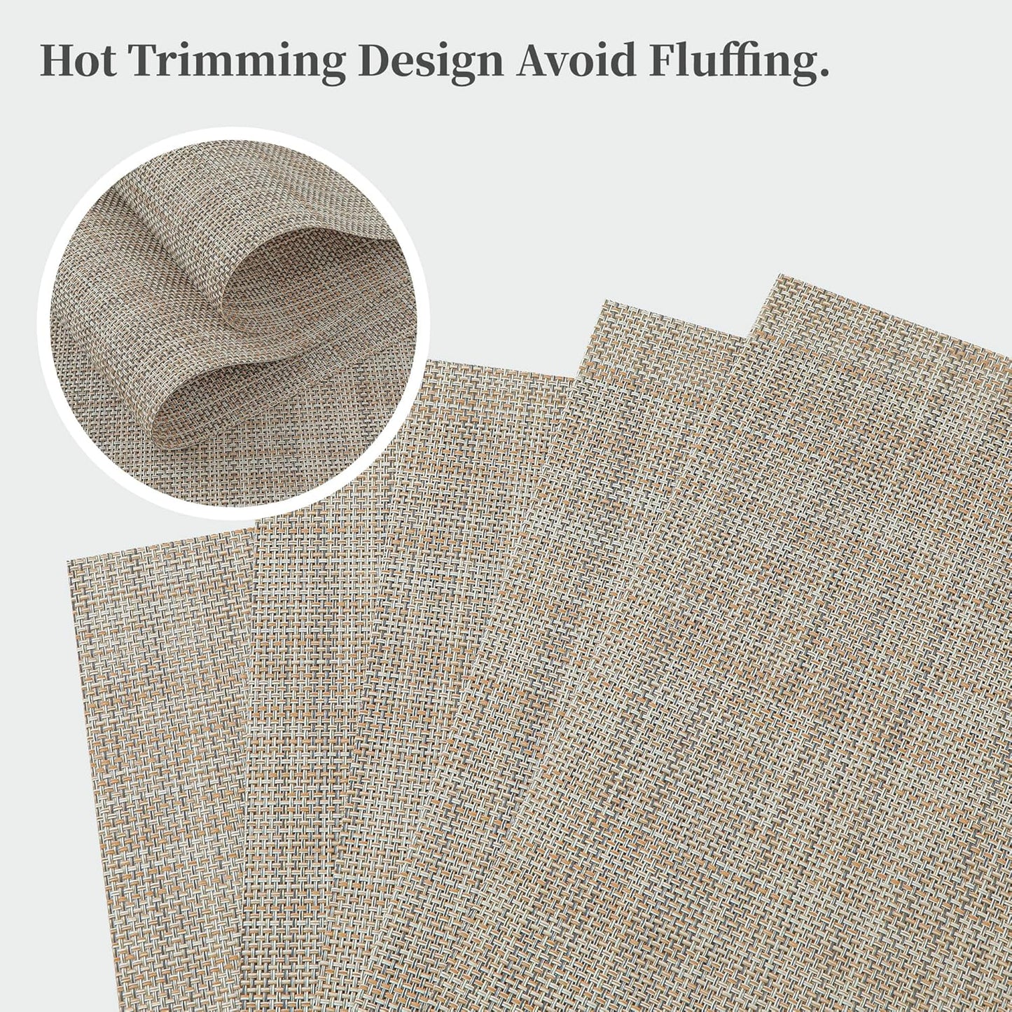 Leetaltree Linen Yellow Placemats Set of 6 - Heat Resistant Non-Slip Place mats for Dining Table, Washable Durable PVC Vinyl Woven Table Mats（Linen Yellow, 6）