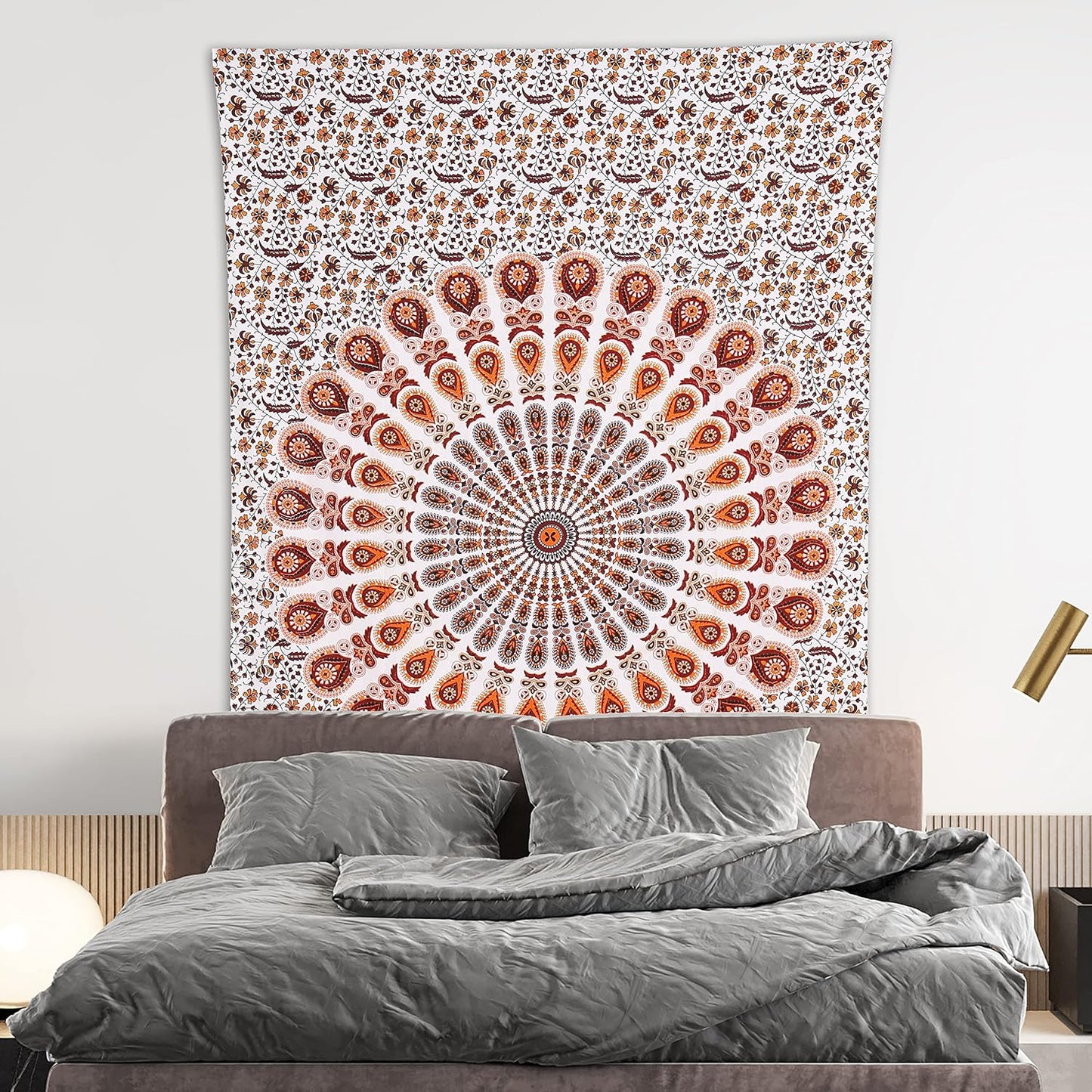 Bless International Handmade Indian hippie Bohemian Psychedelic Peacock Mandala Wall hanging College Dorm Beach Throws Table Cloth Bedding Tapestry (Orange Brown, Poster(30x40Inches)(76x101cms))