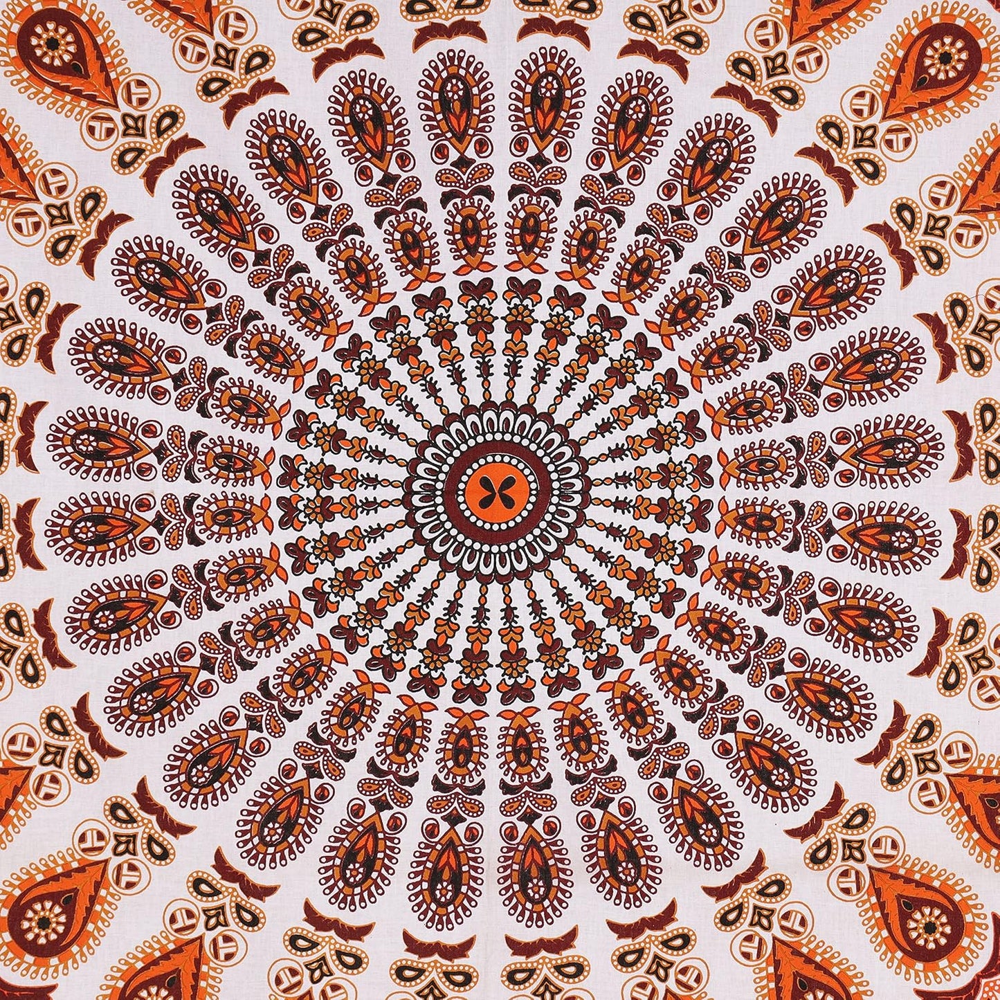 Bless International Handmade Indian hippie Bohemian Psychedelic Peacock Mandala Wall hanging College Dorm Beach Throws Table Cloth Bedding Tapestry (Orange Brown, Twin(54x72Inches)(140x185cms))