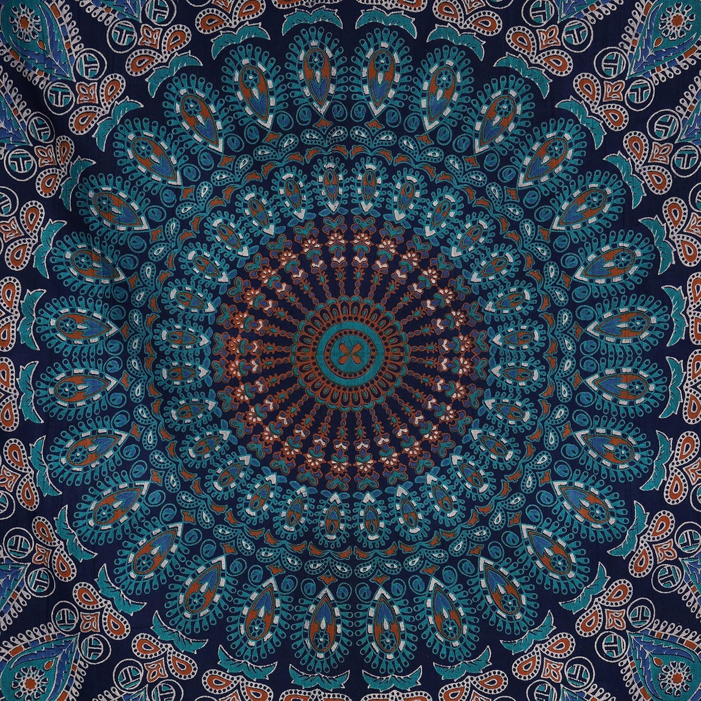 Bless International Handmade Indian hippie Bohemian Psychedelic Peacock Mandala Wall hanging College Dorm Beach Throws Table Cloth Bedding Tapestry (Blue Green, Medium(54x60Inches)(137x152cms))