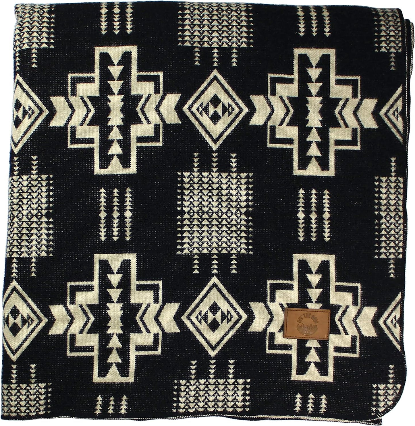 Inca Aztec Throw, Queen, King Blanket | Southwest Indian Navajo Boho Style | Native Cover for Camping, Bedding, Couch, Vanlife | Faux Alpaca, Lightweight, Hypoallergenic (Obsidian Black, Queen)