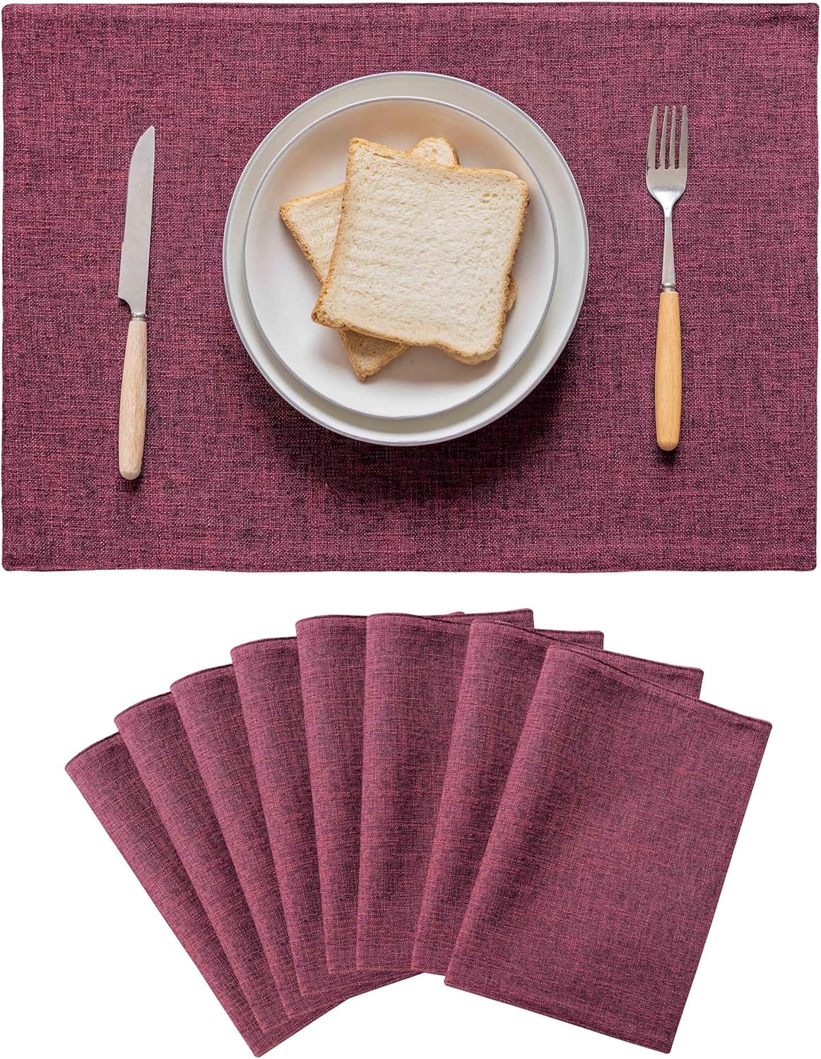 Home Brilliant Red Placemats Set of 8 Cloth Placemat for Holiday Heat Resistant Dining Table Mats Kitchen Washable Place Mats, Wine Red