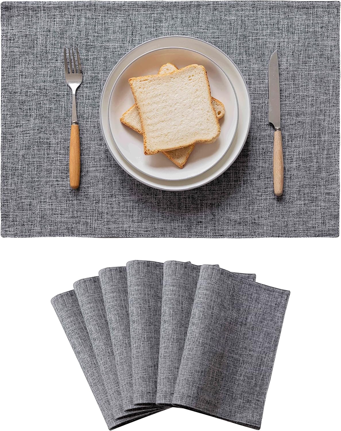 Home Brilliant Linen Placemats Set of 6 Heat Resistant Washable Placemats for Parties Buffet Dinner, 13 x 19 inches, Ash Grey